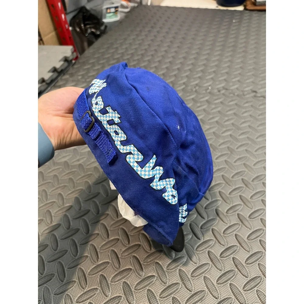 Vintage BMW Flat Brim Cap Mens OS Blue Black Bavarian Motor Works Racing Hat